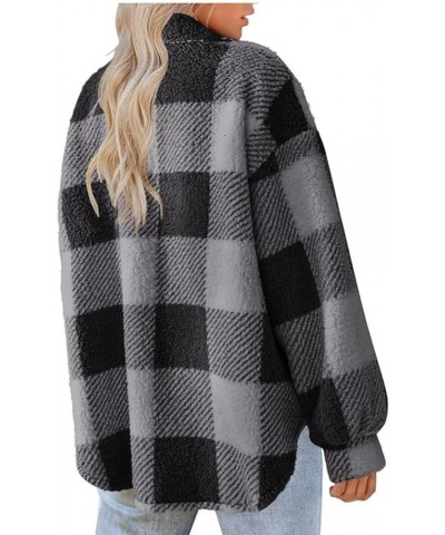 Women's Fleece Plaid Shacket Jacket 2023 Winter Long Sleeve Button Down Jackets Fashion Oversized Warm Coat Cardigan A0-gray ...