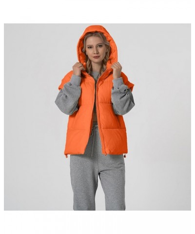 Women's Oversized Puffer Vest Sleeveless Zip Up Hooded Jackets Lightweight Padded Puffy Gilet Outerwear Orange $14.55 Vests