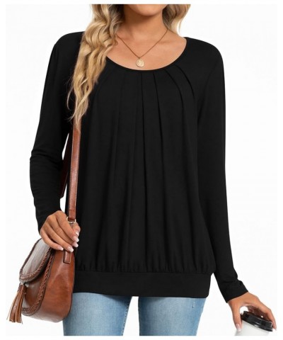 2024 Women's Winter Spring Tunic Tops Long Sleeve Casual Tshirt for Leggings Pleated Loose Blouses Black $11.75 Tops