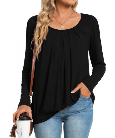 2024 Women's Winter Spring Tunic Tops Long Sleeve Casual Tshirt for Leggings Pleated Loose Blouses Black $11.75 Tops