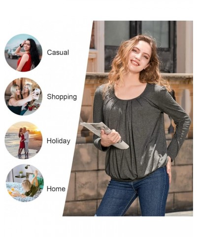 2024 Women's Winter Spring Tunic Tops Long Sleeve Casual Tshirt for Leggings Pleated Loose Blouses Black $11.75 Tops