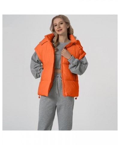 Women's Oversized Puffer Vest Sleeveless Zip Up Hooded Jackets Lightweight Padded Puffy Gilet Outerwear Orange $14.55 Vests