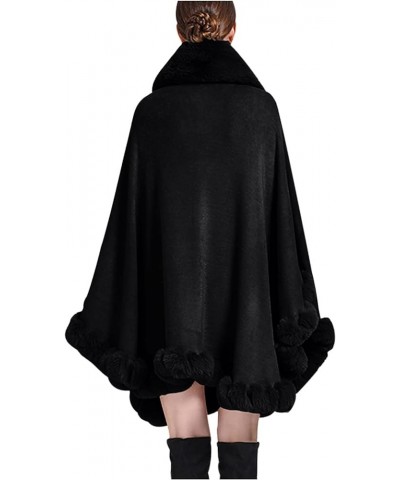 Women's Faux Fur Collar Cardigan Sweater Elegant Batwing Long Sleeve Knit Cape Tassel Shawl Open Front Outerwear Cloak 7-blac...