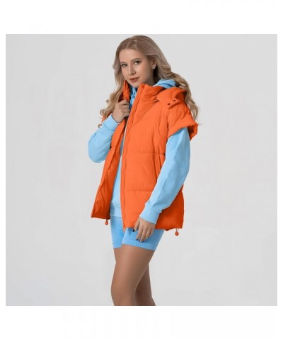 Women's Oversized Puffer Vest Sleeveless Zip Up Hooded Jackets Lightweight Padded Puffy Gilet Outerwear Orange $14.55 Vests