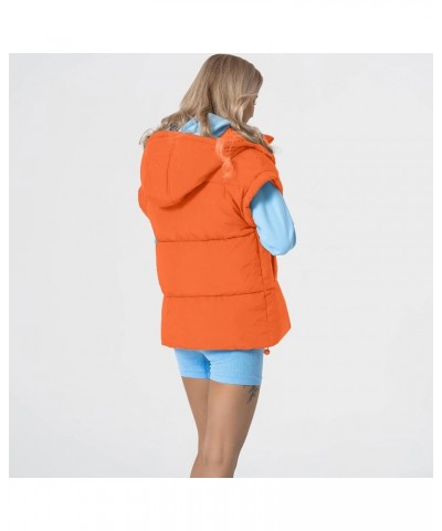 Women's Oversized Puffer Vest Sleeveless Zip Up Hooded Jackets Lightweight Padded Puffy Gilet Outerwear Orange $14.55 Vests