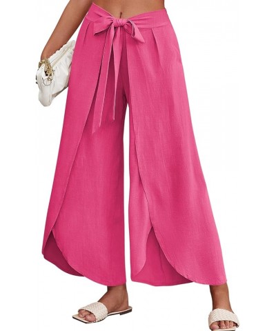 Womens Casual Palazzo High Waisted Flowy Wide Leg Pants Bowtie Front Split Wrap Pants Trousers 1 Hot Pink $12.30 Pants