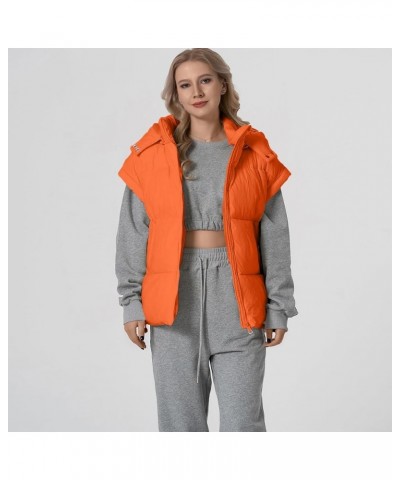 Women's Oversized Puffer Vest Sleeveless Zip Up Hooded Jackets Lightweight Padded Puffy Gilet Outerwear Orange $14.55 Vests