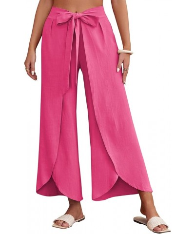 Womens Casual Palazzo High Waisted Flowy Wide Leg Pants Bowtie Front Split Wrap Pants Trousers 1 Hot Pink $12.30 Pants