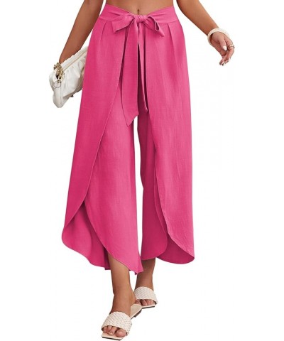 Womens Casual Palazzo High Waisted Flowy Wide Leg Pants Bowtie Front Split Wrap Pants Trousers 1 Hot Pink $12.30 Pants