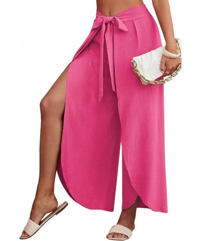 Womens Casual Palazzo High Waisted Flowy Wide Leg Pants Bowtie Front Split Wrap Pants Trousers 1 Hot Pink $12.30 Pants