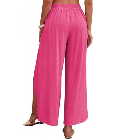 Womens Casual Palazzo High Waisted Flowy Wide Leg Pants Bowtie Front Split Wrap Pants Trousers 1 Hot Pink $12.30 Pants