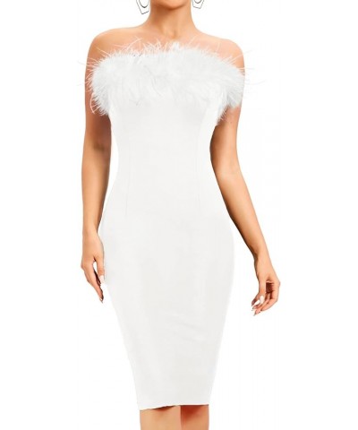 Women's Feather Dress Tube Slip Dress Slim Fit Bodycon Mini Midi Maxi Dress Party Club Evening Dress White, Midi $24.74 Dresses