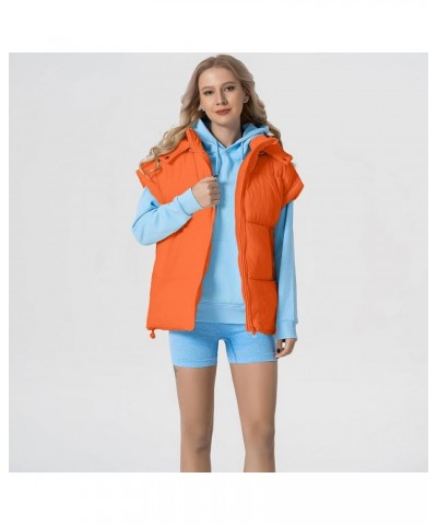 Women's Oversized Puffer Vest Sleeveless Zip Up Hooded Jackets Lightweight Padded Puffy Gilet Outerwear Orange $14.55 Vests