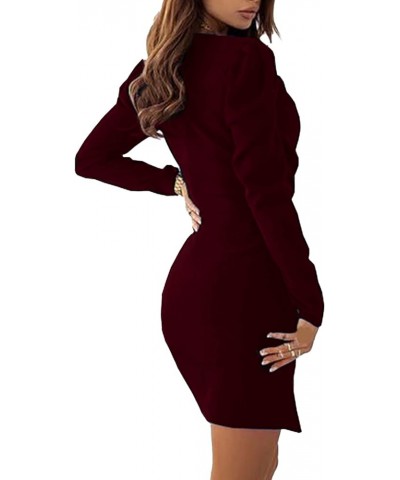 Women's Wrap V Neck Long Sleeve Ruched Bodycon Cocktail Mini Dress Burgundy $29.39 Dresses