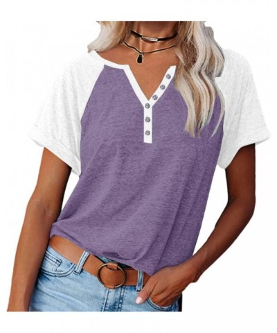 Womens V Neck Basic Tops Color Block Tunic T Shirts Summer Short Sleeve Casual Cotton Tees Shirts Very Peri $12.49 Shoes