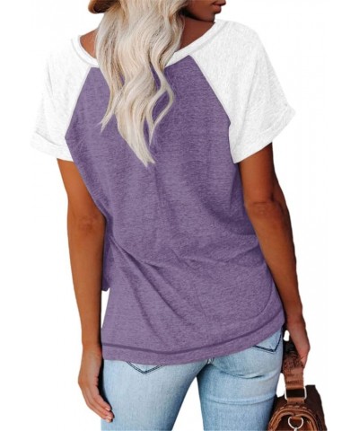 Womens V Neck Basic Tops Color Block Tunic T Shirts Summer Short Sleeve Casual Cotton Tees Shirts Very Peri $12.49 Shoes