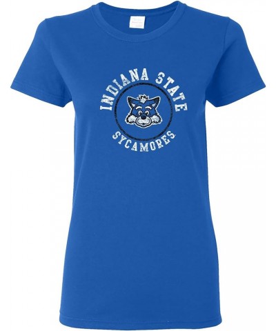 NCAA Distressed Circle Logo, Team Color Womens T Shirt, College, University Indiana State Sycamores Royal $14.57 T-Shirts