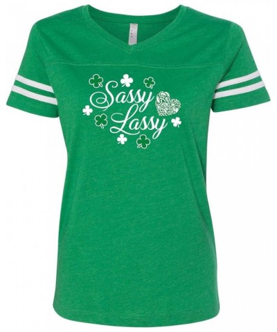 St. Patrick's Day Sassy Lassy LAT Ladies Football Short Sleeve T-Shirt Vintage Green $12.00 T-Shirts