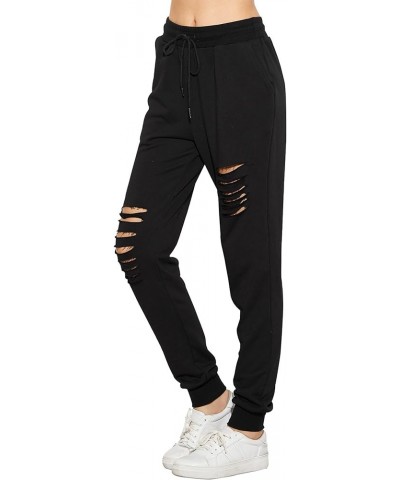 Women's Ripped Pants Drawstring Yoga Workout Sweatpants Heather Black $15.99 Activewear