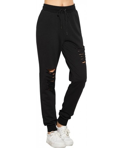 Women's Ripped Pants Drawstring Yoga Workout Sweatpants Heather Black $15.99 Activewear