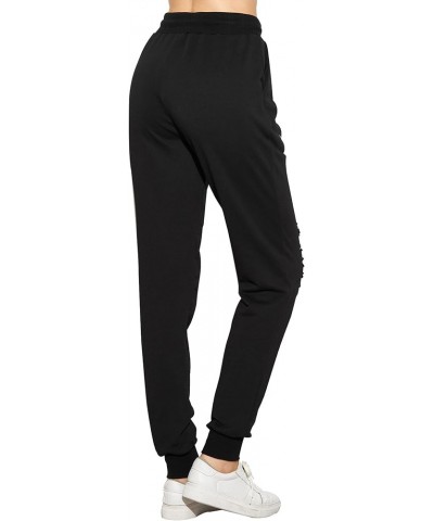 Women's Ripped Pants Drawstring Yoga Workout Sweatpants Heather Black $15.99 Activewear