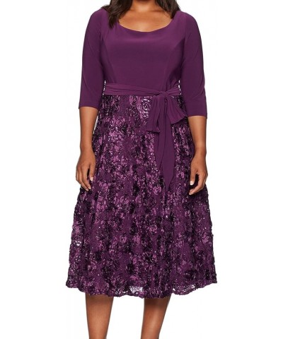 Women's Plus Size Tea Length Dress with Rosette Detail Eggplant Tie Fr $72.31 Dresses