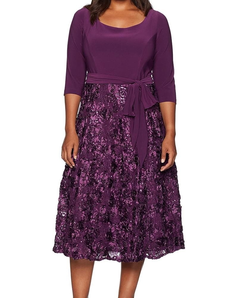 Women's Plus Size Tea Length Dress with Rosette Detail Eggplant Tie Fr $72.31 Dresses