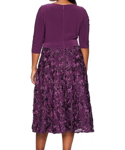 Women's Plus Size Tea Length Dress with Rosette Detail Eggplant Tie Fr $72.31 Dresses