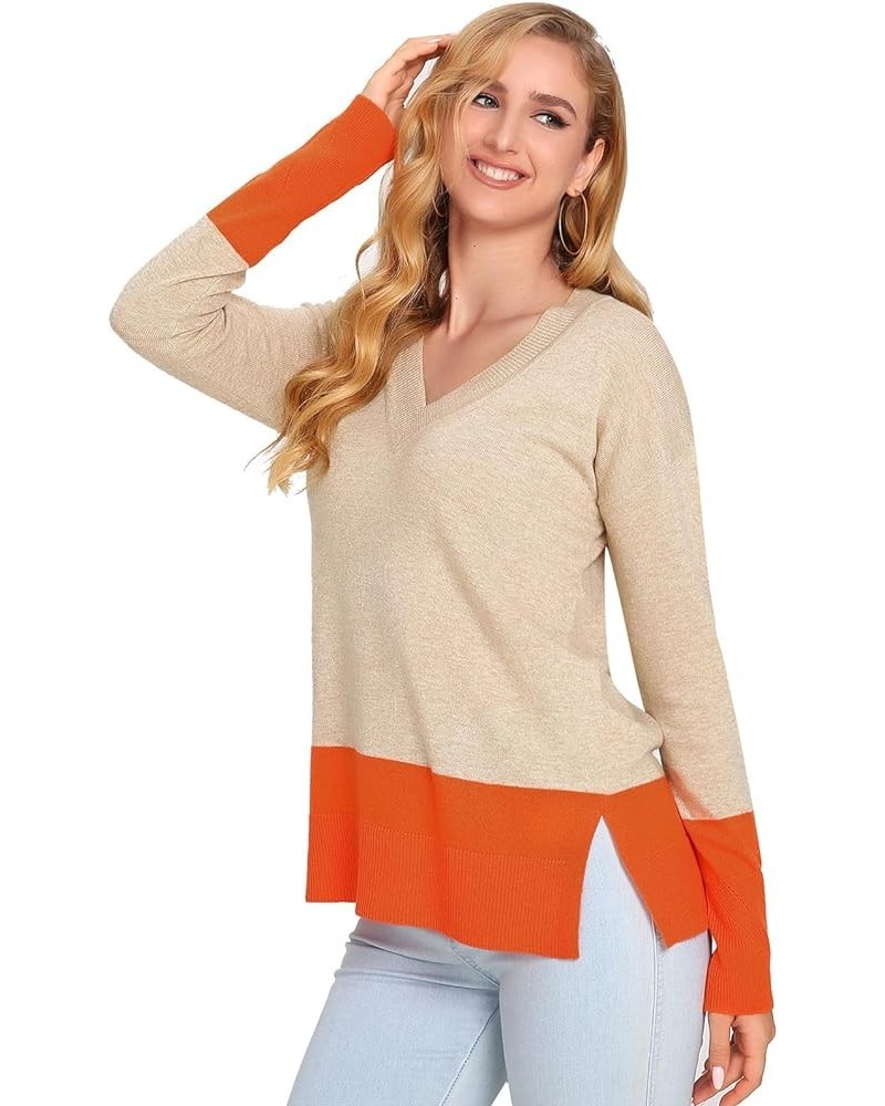 Womens Sweaters,v Neck Sweater Women,Womens Fall Sweater,Lightweight Pullover for Women with Slit Apricot $35.39 Sweaters