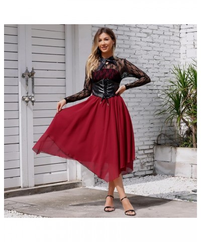 Women's Sleeveless/Long Sleeves Gothic Dress with Corset Halter Lace Swing Cocktail Dress Bwine Red $18.41 Bras