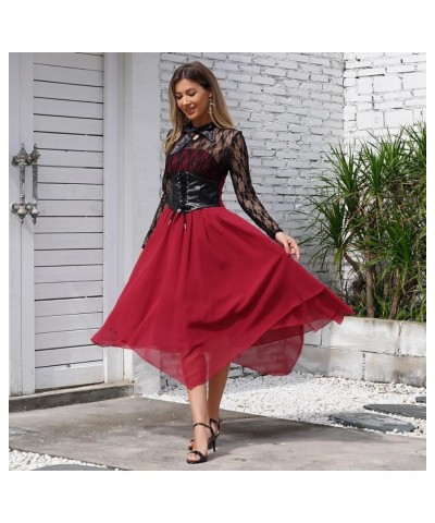 Women's Sleeveless/Long Sleeves Gothic Dress with Corset Halter Lace Swing Cocktail Dress Bwine Red $18.41 Bras