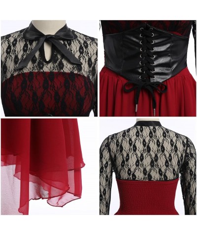 Women's Sleeveless/Long Sleeves Gothic Dress with Corset Halter Lace Swing Cocktail Dress Bwine Red $18.41 Bras