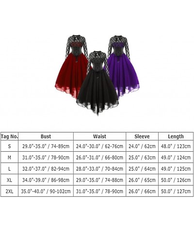 Women's Sleeveless/Long Sleeves Gothic Dress with Corset Halter Lace Swing Cocktail Dress Bwine Red $18.41 Bras