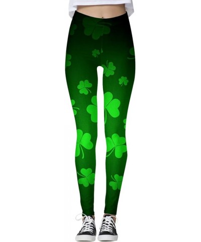 Women's St. Patrick's Day Leggings Stretchy Graphic Printed Green Four Leaf Clover Stretchy Graphic Printed Legging Tights Z1...