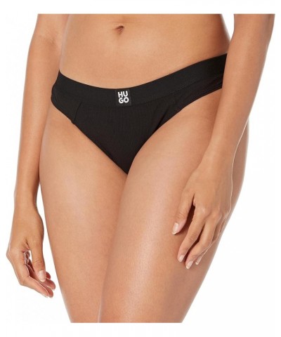 Women's Woven Logo Ribbed Thong Black Soil $6.59 Lingerie