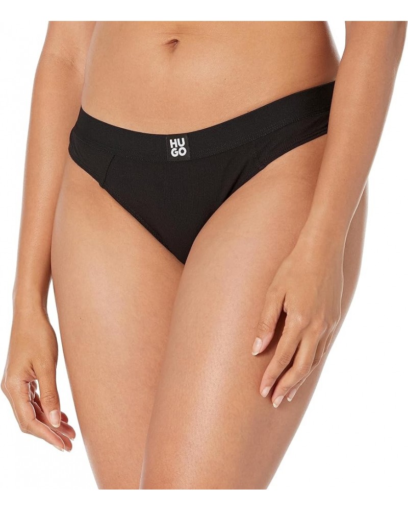 Women's Woven Logo Ribbed Thong Black Soil $6.59 Lingerie