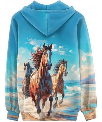 Zip Up Hoodie Women Long Sleeve Drawstring Sweatshirt Jackets Streetwear Horse 2 $16.27 Hoodies & Sweatshirts