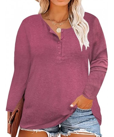 Plus Size Tops for Women Oversized Shirt Long Sleeve Crewneck Button Pullover Henley Tshirt A1_2_red $18.28 Tops