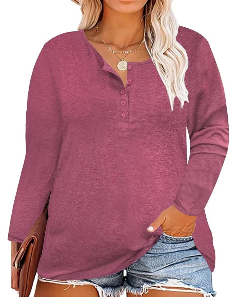 Plus Size Tops for Women Oversized Shirt Long Sleeve Crewneck Button Pullover Henley Tshirt A1_2_red $18.28 Tops