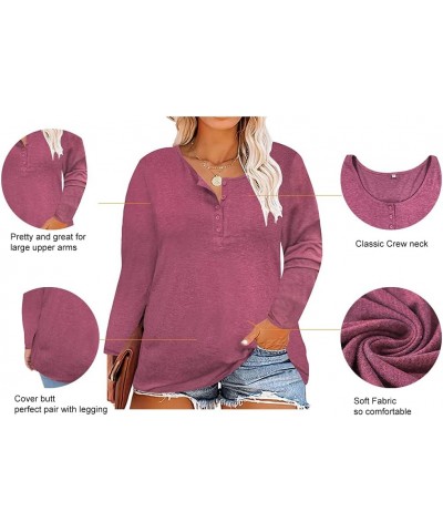 Plus Size Tops for Women Oversized Shirt Long Sleeve Crewneck Button Pullover Henley Tshirt A1_2_red $18.28 Tops