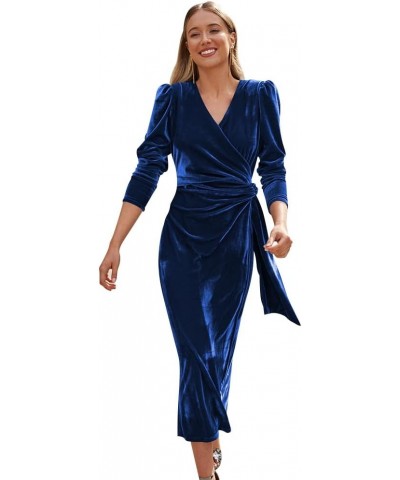 Women Velvet Dress Long Sleeve Ruched Bodycon Christmas Wedding Evening Cocktail Party Gown Fall Winter Clothes Blue $21.17 D...