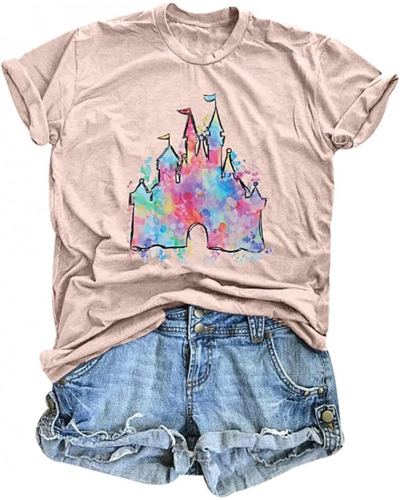 Magical Shirt for Women Magic Kingdom Tshirt Castle Graphic Tee Family Vacation Short Sleeve Tops Summer Casual Tops Pink4 $1...