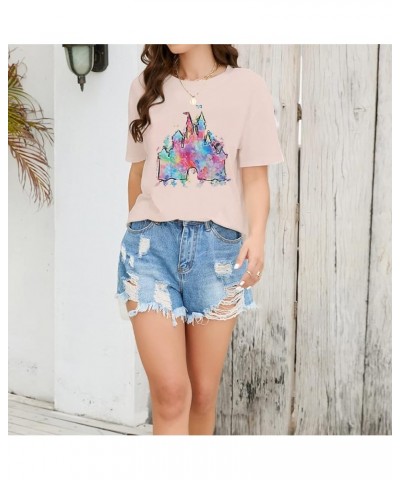 Magical Shirt for Women Magic Kingdom Tshirt Castle Graphic Tee Family Vacation Short Sleeve Tops Summer Casual Tops Pink4 $1...