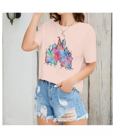 Magical Shirt for Women Magic Kingdom Tshirt Castle Graphic Tee Family Vacation Short Sleeve Tops Summer Casual Tops Pink4 $1...