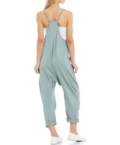 Women's Causal Jumpsuits V Neck Sleeveless Adjustable Spaghetti Strap Loose Overalls with Pockets Light Green $10.58 Overalls