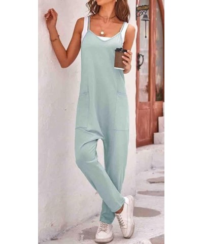 Women's Causal Jumpsuits V Neck Sleeveless Adjustable Spaghetti Strap Loose Overalls with Pockets Light Green $10.58 Overalls