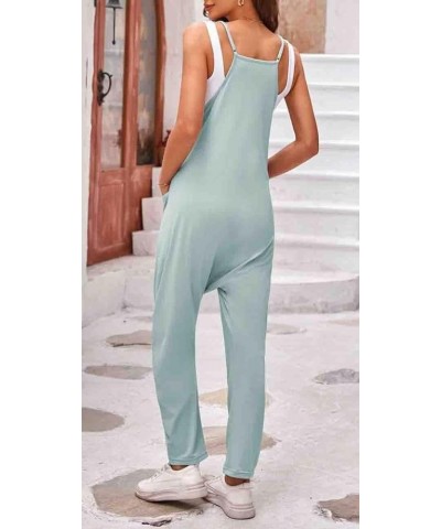 Women's Causal Jumpsuits V Neck Sleeveless Adjustable Spaghetti Strap Loose Overalls with Pockets Light Green $10.58 Overalls