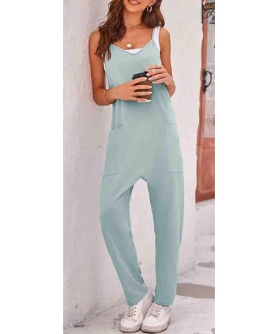 Women's Causal Jumpsuits V Neck Sleeveless Adjustable Spaghetti Strap Loose Overalls with Pockets Light Green $10.58 Overalls