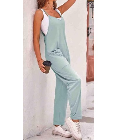 Women's Causal Jumpsuits V Neck Sleeveless Adjustable Spaghetti Strap Loose Overalls with Pockets Light Green $10.58 Overalls