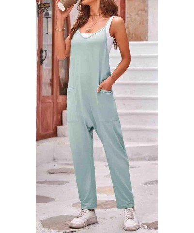 Women's Causal Jumpsuits V Neck Sleeveless Adjustable Spaghetti Strap Loose Overalls with Pockets Light Green $10.58 Overalls